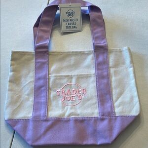 Trader Joe's Purple and Cream Canvas Tote Bag. NWT
